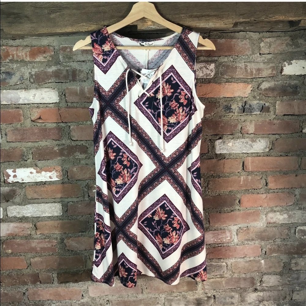 About A Girl - Navy Ivory Lavender Tunic Dress